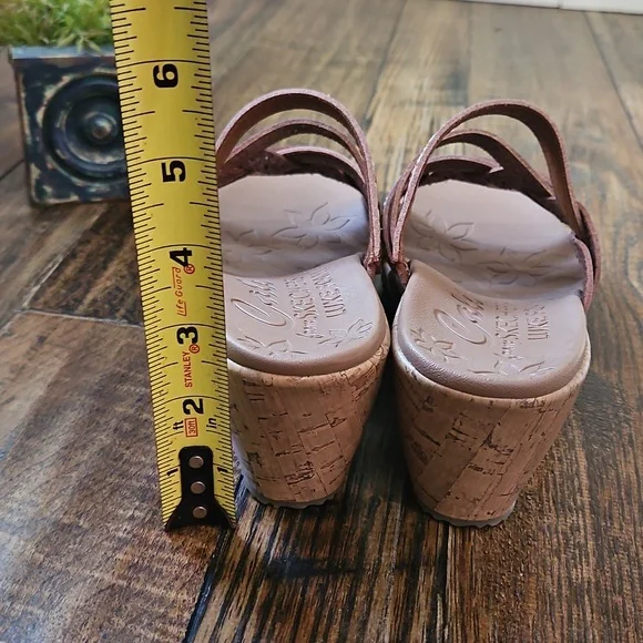 Cali‎ From Skechers Women's Tan Leather Braided Cork Wedge Heel Sandals. - Picture 10 of 12